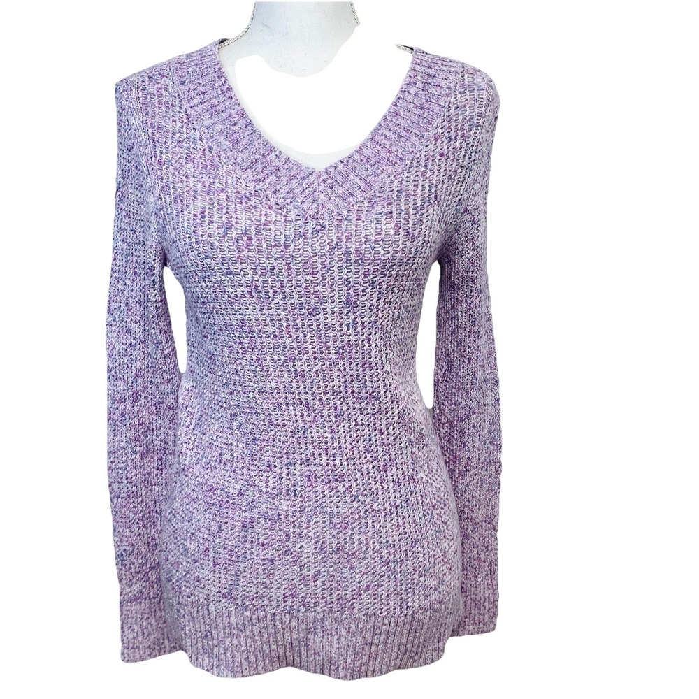 Talbots Waffle Knit Purple V Neck Sweater Small 100% Cotton Long Sleeve Casual